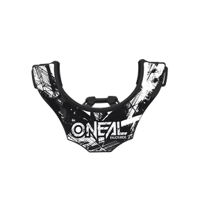 The O'NEAL Back Part TRON Neckbrace is a black and white neckbrace with abstract graphics featuring the O'NEAL logo and "ENJOY RIDE" on the front.
