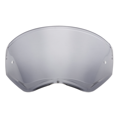Das O'NEAL SIERRA Helmet Replacement Shield ist ein durchsichtiges, gewölbtes Visier mit zwei kleinen Schraubenlöchern auf jeder Seite, das sich auf einem weißen Hintergrund befindet.