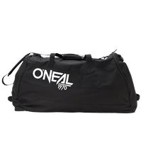 Eine geräumige schwarze Reisetasche, bekannt als O'NEAL TX8000 Sporttasche, trägt auf der Seite in großen weißen Buchstaben den Aufdruck „O'NEAL 1970“. Die Tasche bietet mehrere Tragemöglichkeiten: zwei kurze Griffe und einen Schultergurt. Der Reißverschluss ist oben teilweise sichtbar.