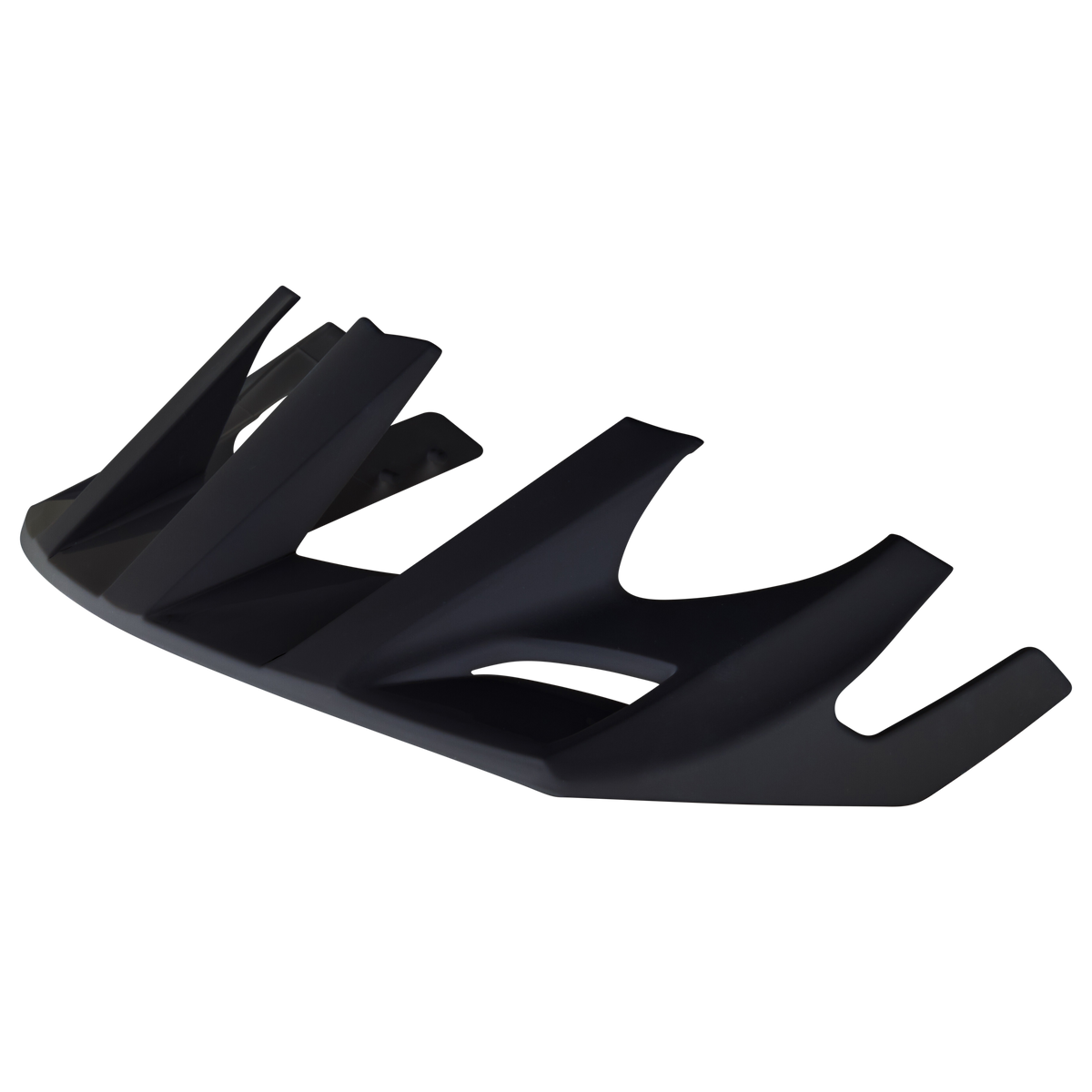 Schwarzes O'NEAL-Visier ORBITER Fidlock® ALL MOUNTAIN Helmvisier, mit mehreren Flossen, aus einem Winkel vor weißem Hintergrund dargestellt.
