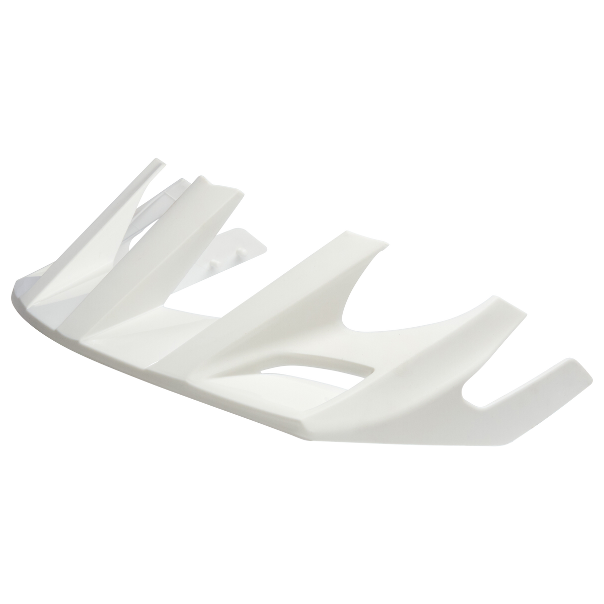 Das O'NEAL Visor ORBITER Fidlock® ALL MOUNTAIN Helmvisier ist ein weißes, kantiges Kunststoffzubehör mit spitzen Flossen und Aussparungen, das zur Befestigung an Ihrem O'NEAL Helm entwickelt wurde.