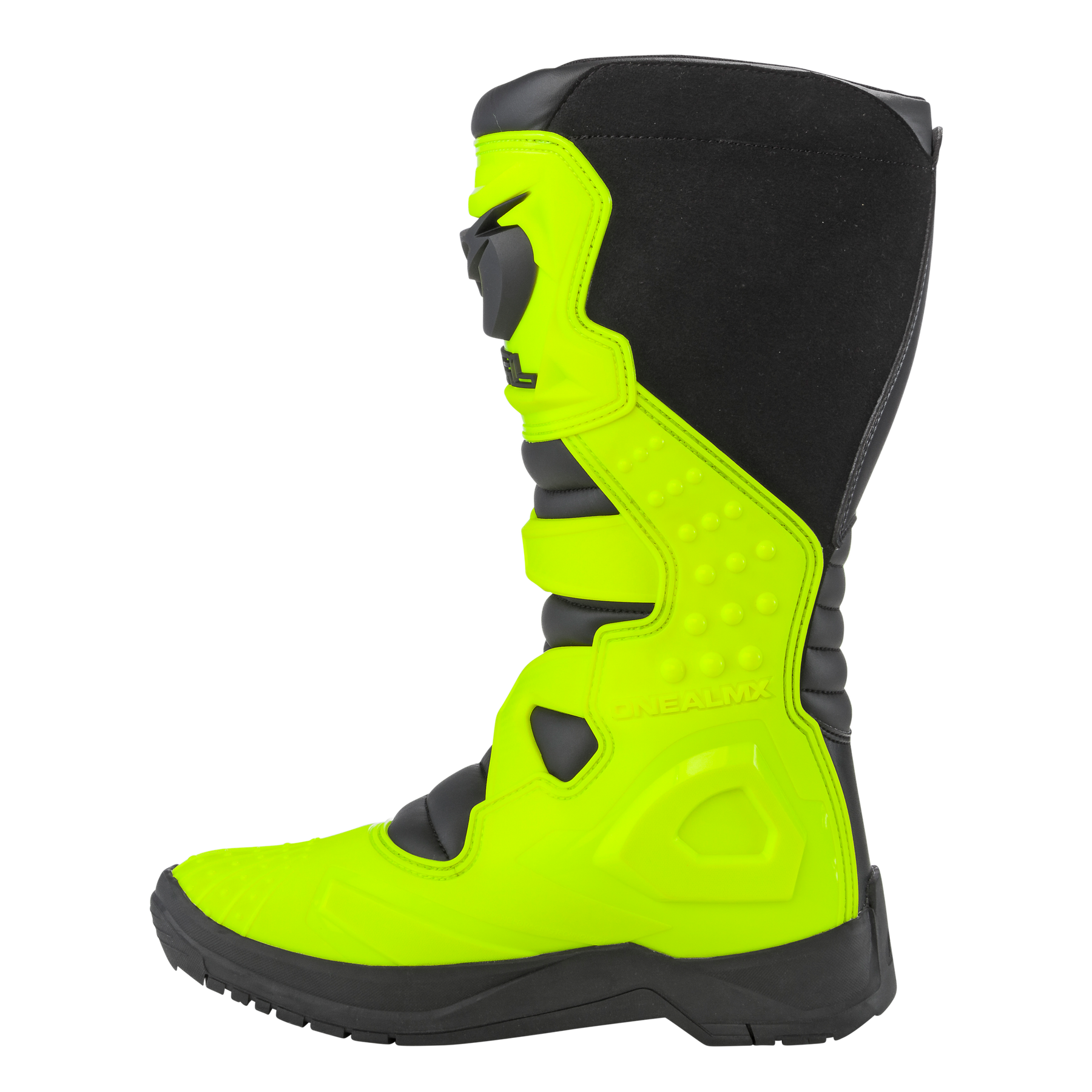 Der O'NEAL RSX Stiefel ist ein leuchtend neongelber und schwarzer Motocross-Stiefel von O'NEAL und zeichnet sich durch ein robustes Design mit verstärktem Schutz aus. Dieser MX-Stiefel verfügt über mehrere Riemen, strukturierte Details an den Seiten und eine strapazierfähige Sohle für verbesserten Halt und Stabilität.