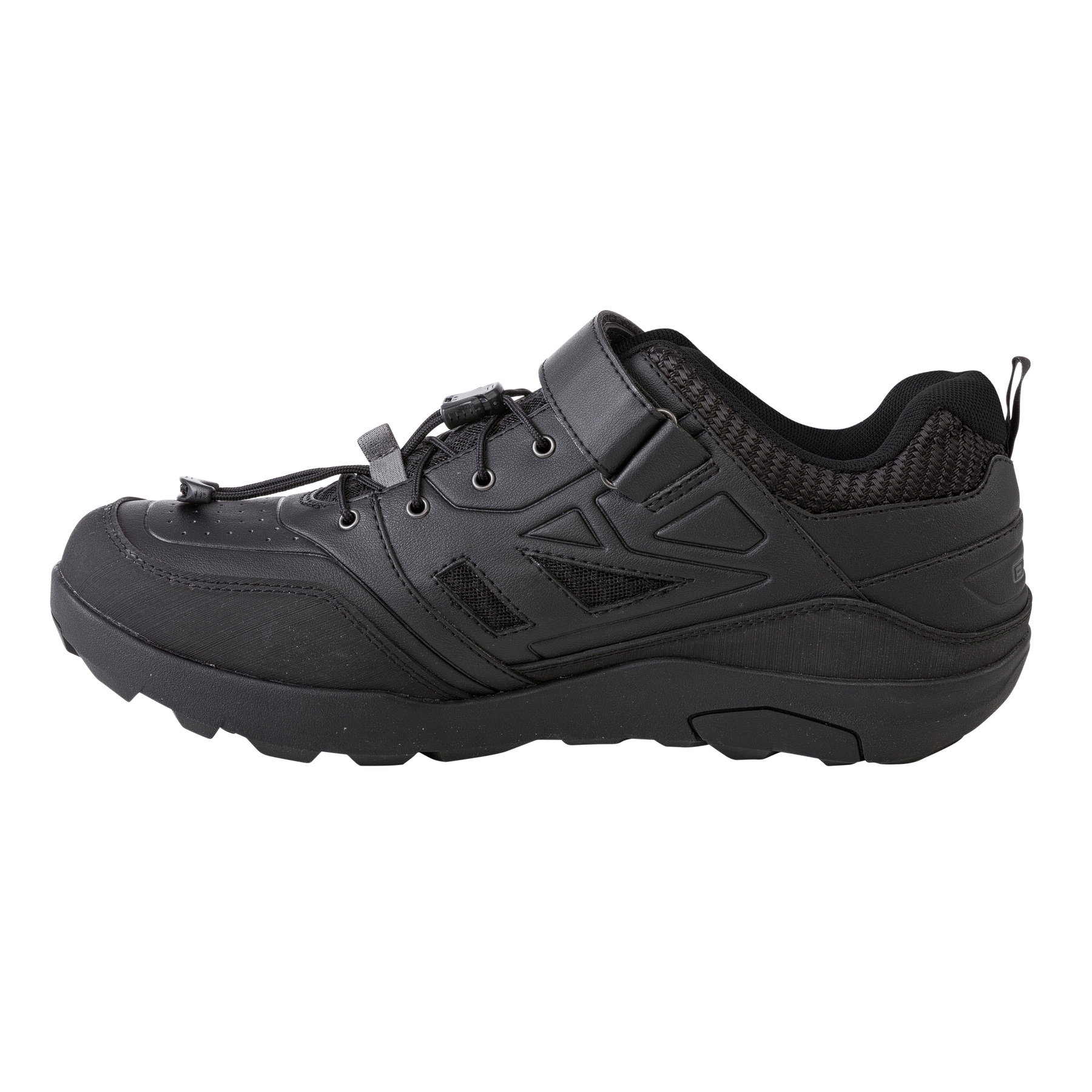 Der O'NEAL TRAVERSE SPD Schuh ist ein schwarzer Wanderschuh mit robustem Design, einer dicken, strapazierfähigen Sohle, einem Obermaterial aus Mesh und Synthetik für Atmungsaktivität, einem Schnürverschluss und einem verstellbaren Riemen für zusätzlichen Halt. Dieser Schuh mit niedrigem Profil sorgt für perfekten Halt und ist für Outdoor-Aktivitäten geeignet.