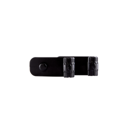 The O'NEAL Hydration Hose Guid by O'NEAL, a black belt clip with two cylindrical attachments, is displayed against a solid black background.