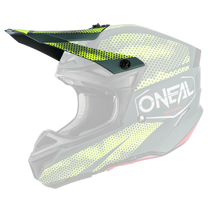 Seitenansicht des O'NEAL Visor 5SRS Polyacrylite Helms COVERT in Grün und Schwarz mit gelbem Wabenmuster. Der Helm verfügt über ein großes Visier, einen Kinnschutz und Belüftungsöffnungen. Das O'NEAL-Logo ist deutlich an der Seite zu sehen.