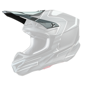 Der O'NEAL Visor 5SRS Polyacrylite Helmet SLEEK ist ein schwarz-grauer Integralhelm mit klaren Linien und geometrischem Design. Er verfügt über ein markantes Visier, reichlich Kinnschutz und Belüftungsöffnungen. Der Markenname „O'NEAL“ ist seitlich neben dem Visier sichtbar.