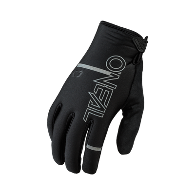 Der O'NEAL WINTER Handschuh ist ein schwarzer Handschuh mit dem Markennamen „O'NEAL“ in Weiß auf der Rückseite. Er hat ein schlankes, figurbetontes Design und verfügt über einen Clip am Handgelenk zum Befestigen an einem anderen Handschuh. Dieser Handschuh eignet sich sowohl für den Winter als auch für Motocross und ist perfekt für Outdoor-Sportaktivitäten.