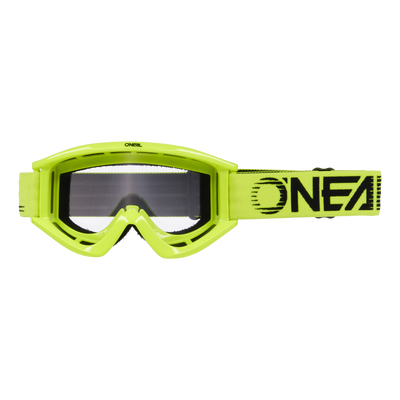 Las gafas O'NEAL B-Zero en amarillo neón - transparente incorporan una correa ajustable con el logotipo negro de ONEAL - ideales para motocross o ciclismo de montaña, ofrecen protección versátil y estilo.