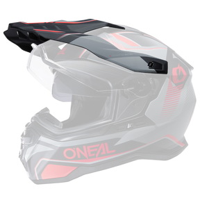 Der O'NEAL Visor D-SRS Helmet SQUARE ist ein grau-schwarzer Integralhelm für Motorradfahrer mit roten Akzenten, auf dem der Markenname „O'NEAL“ in kräftiger roter Schrift deutlich zu sehen ist. Der Helm verfügt über ein klares Visier, ein aerodynamisches Design und Belüftungseinsätze.