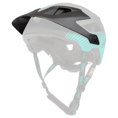 Der O'NEAL Visor DEFENDER Helmet GRILL ist ein schwarz-grüner Mountainbike-Helm mit Visier, verstellbaren Kinnriemen und dem O'NEAL-Logo an der Seite und den Riemen.