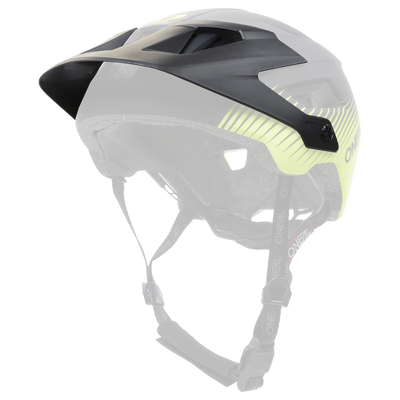 Der O'NEAL Visor DEFENDER Helmet GRILL ist in Schwarz und Neongelb mit Belüftungslöchern, einem Visier und verstellbaren Kinnriemen abgebildet, von der Seite gesehen vor einem weißen Hintergrund.