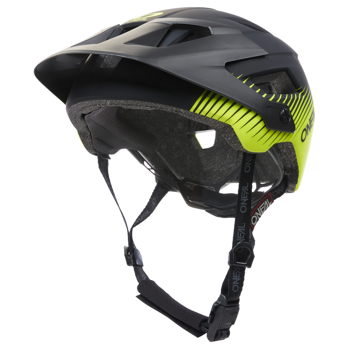 Der O'NEAL DEFENDER Helm GRILL in Schwarz/Neongelb verfügt über Belüftungsschlitze und verstellbare Riemen. Entwickelt für Enduro- und All-Mountain-Fahrten, kombiniert er schlanke, moderne Ästhetik mit höchster Sicherheit und Stil.