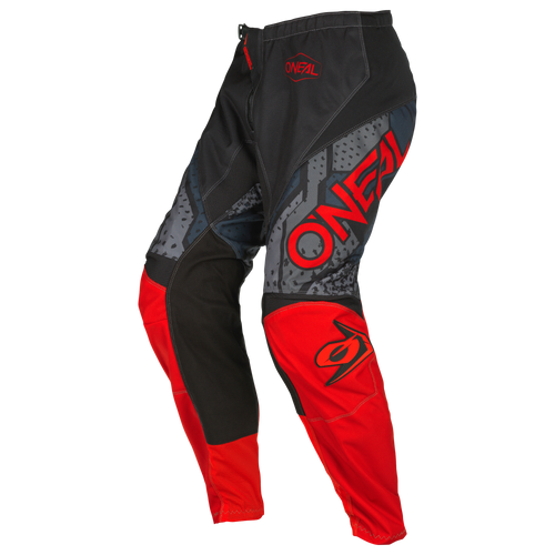 Die O'NEAL ELEMENT Hose CAMO in den Farben Rot, Schwarz und Grau verfügt über auffällige Grafiken, 