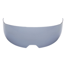 Der O'NEAL Sun Visor D-SRS Helm von O'NEAL verfügt über ein gebogenes, transparentes, hellgraues Visier mit einer Kerbe unten in der Mitte, die auf einem weißen Hintergrund angezeigt wird.