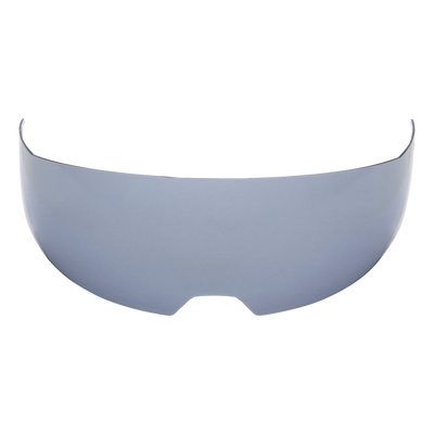 Der O'NEAL Sun Visor D-SRS Helm von O'NEAL verfügt über ein gebogenes, transparentes, hellgraues Visier mit einer Kerbe unten in der Mitte, die auf einem weißen Hintergrund angezeigt wird.