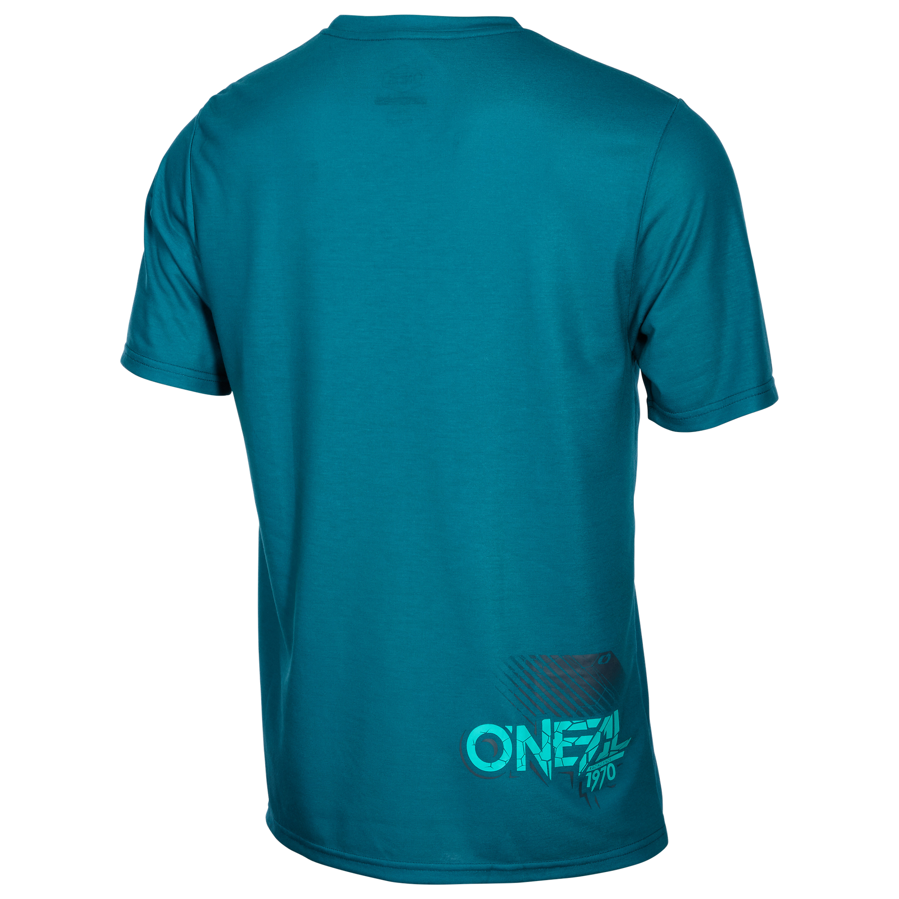 Das O'NEAL VAULT Trikot in Teal ist von hinten zu sehen, mit einer kleinen hellblauen "ONEAL 1970" Grafik in der Nähe der unteren rechten Seite. Sein atmungsaktives Material sorgt für Komfort bei jeder Fahrt.