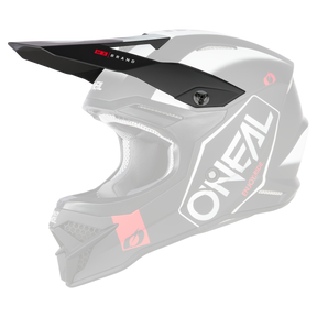 Ein O'NEAL Visor 3SRS Helm HEXX in Schwarz und Weiß weist rote Akzente auf schwarzem Hintergrund auf. Der Helm verfügt über ein Visier, Belüftungsöffnungen und eine gepolsterte Innenausstattung für mehr Komfort. Auf der Seite ist das O'NEAL-Logo zusammen mit dem Wort „Enduroride“ deutlich zu sehen.