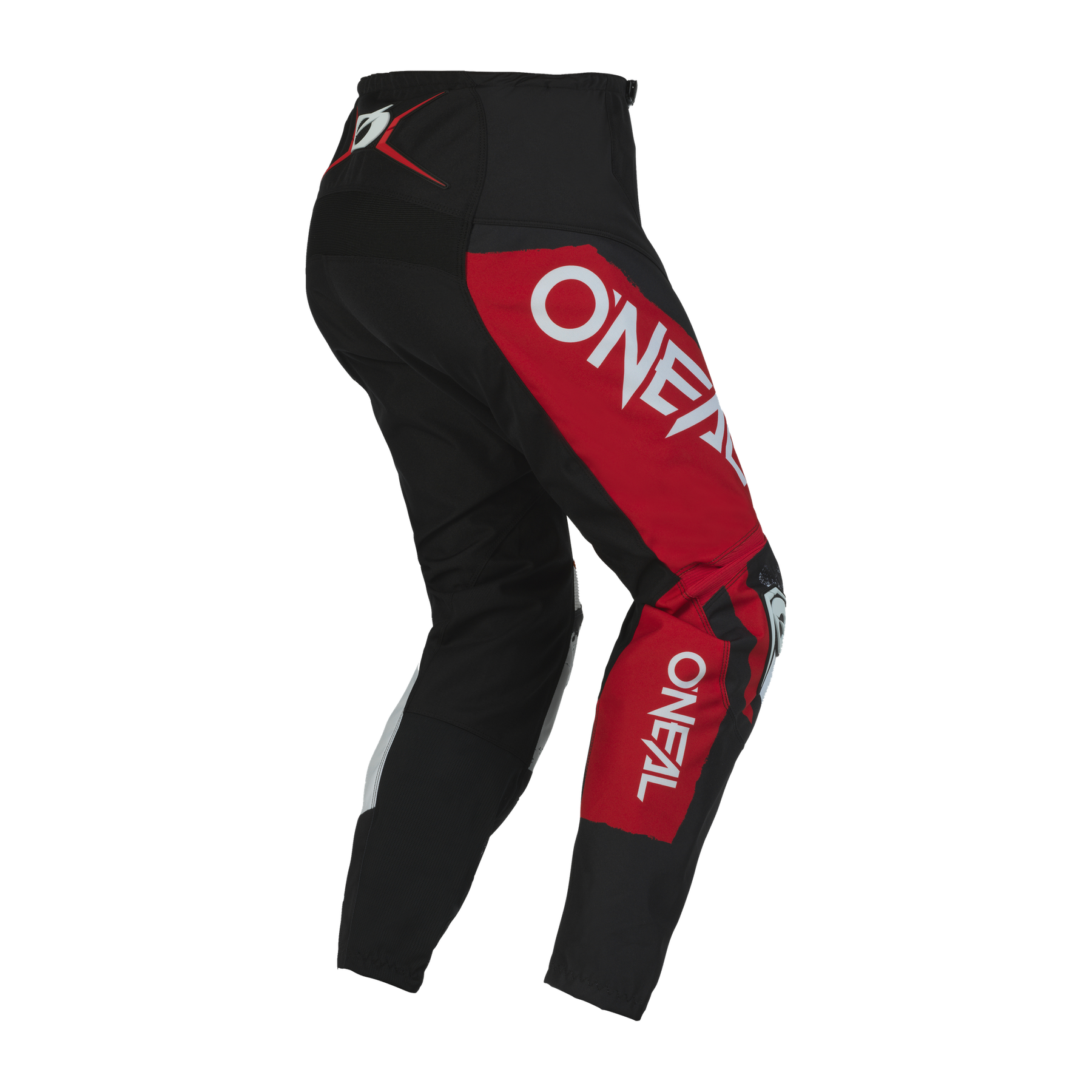 Die O'NEAL ELEMENT Hose SHOCKER besticht durch ein auffälliges schwarz-rotes Design mit „O'NEAL“ in weißen Lettern auf der Seite. Sie ist mit verstärkten Einsätzen ausgestattet und bietet eine bequeme Passform, was sie ideal für Offroad- oder Motocross-Fahrten macht. Die Kombination aus den Farben Rot, Schwarz und Weiß sowie auffälligen Grafiken sorgt sowohl für Komfort als auch für Schutz bei Motorsport-Aktivitäten.