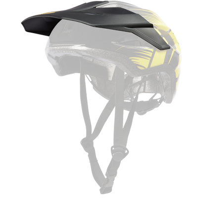 Le casque O'NEAL VISOR MATRIX Helmet SPLIT de O'NEAL est un casque de vélo noir et jaune avec une visière, des lanières réglables et des ouvertures d'aération, représenté en vue latérale sur fond blanc.