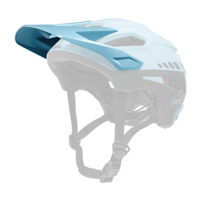 The O'NEAL Visor TRAILFINDER Helmet SPLIT is a blue and black mountain bike helmet with a visor, ventilation holes, adjustable straps and the O'NEAL logo on the side on a plain black background.