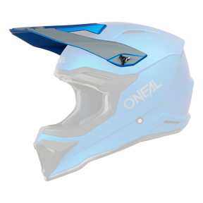 Der O'NEAL Visor 1SRS Helmet SOLID ist ein blau-grauer Integralhelm mit elegantem Design. Er verfügt über ein Visier, Belüftungslöcher und eine schwarze Innenpolsterung für Komfort und Schutz. Der Markenname O'NEAL ist seitlich und vorne gut sichtbar angebracht.