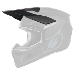 Der O'NEAL Visor 3SRS Helmet SOLID ist ein eleganter schwarzer Motocross-Helm mit eckigem Design und integriertem Visier. Er verfügt über Belüftungsöffnungen an der Vorderseite und an den Seiten, während die rechte Seite mit einem großen stilisierten Design in einem helleren Schwarzton sowie dem Markennamen „O'Neal“ verziert ist.
