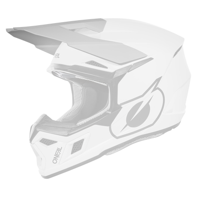 Wir präsentieren den O'NEAL Visor 3SRS Helmet SOLID, einen Offroad-Motorradhelm mit weißer Lackierung und schlankem, aerodynamischem Design. Dieser Helm verfügt über ein schwarzes Visier und markante schwarze Akzente, darunter ein auffälliges O'NEAL-Logo an der Seite und strategisch platzierte Belüftungsöffnungen vorne und oben für optimale Belüftung. Das Innenfutter ist für zusätzlichen Komfort in Grau gehalten.