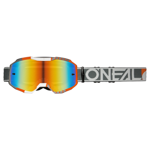 Die O'NEAL B-10 Brille DUPLEX zeichnet sich durch ein schlankes, aerodynamisches Design aus. Diese Brille ist in Weiß/Grau/Orange mit einer Radium Rot-Linse und einem schwarzen, verstellbaren Riemen mit der Aufschrift „O'NEAL“ in fetten weißen Buchstaben erhältlich und sorgt so für optimalen Schutz beim Fahren.