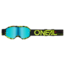 Die O'NEAL B-10 Brille Kinder ATTACK überzeugt durch ihr auffälliges Schwarz/Neongelb-Design mit einer Radium Blau-Linse. Der verstellbare Riemen zeigt das „O'NEAL“-Logo in leuchtendem Gelb auf Schwarz – ideal für junge Motocross-Fans.