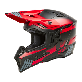 Der O'NEAL EX-SRS Helm HITCH ist ein rot-schwarzer Offroad-Motocrosshelm mit Visier und eckigem Design, der den Markennamen „O'NEAL“ in roter Schrift trägt. Er verfügt über integrierte Airflaps™, verschiedene Belüftungsöffnungen und eine Schutzpolsterung. Schlank und modern, perfekt für Fahrsessions.