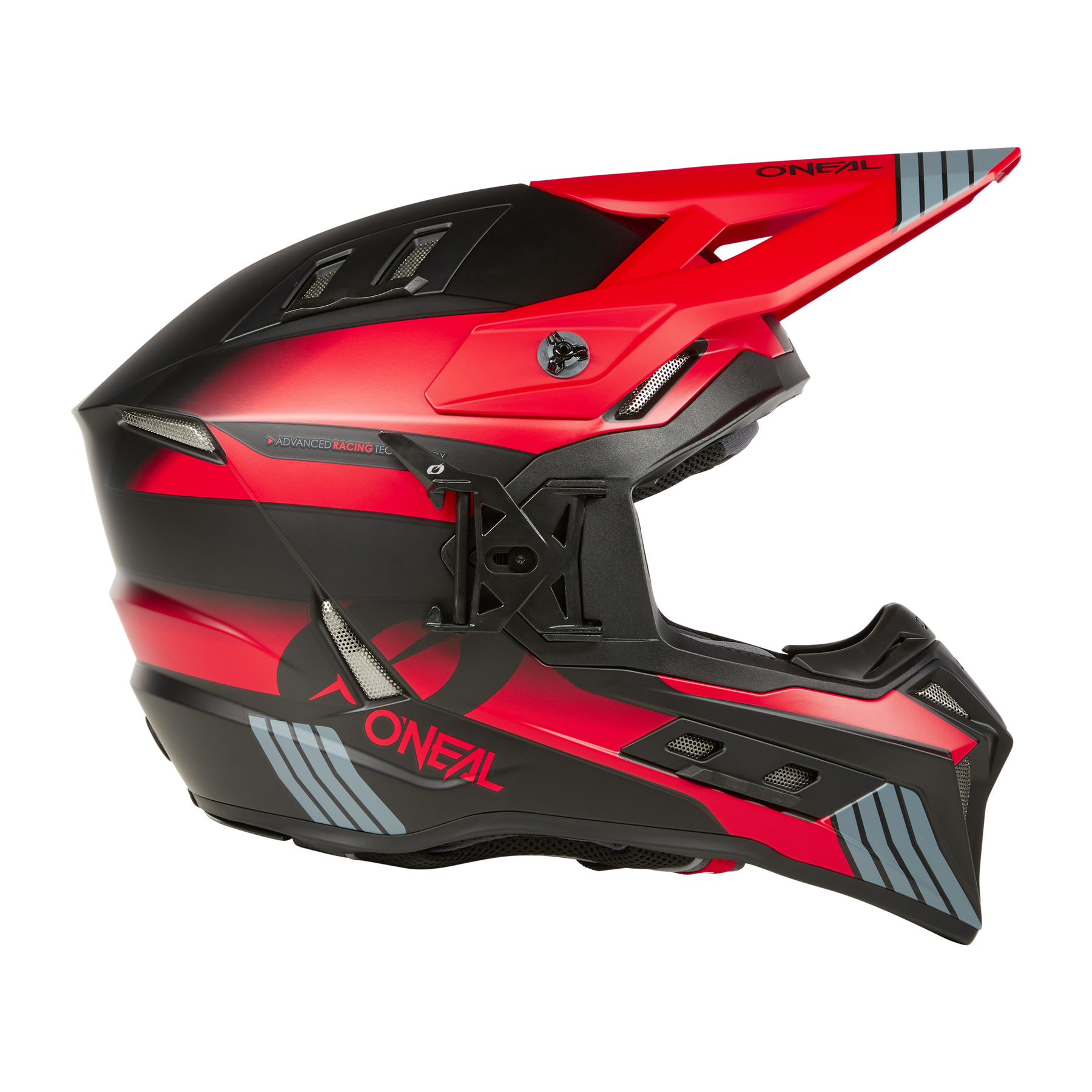 Der O'NEAL EX-SRS Helm HITCH ist ein eleganter schwarz-roter Helm mit einem scharfen, kantigen Design. Der Markenname „O'Neal“ ist prominent auf der Seite angebracht und er verfügt über ein Visier oben. Mit integrierten AirflapsTM, verschiedenen Belüftungsschlitzen und aerodynamischen Konturen ist dieser moderne Helm perfekt für Ihre Fahrstunden.