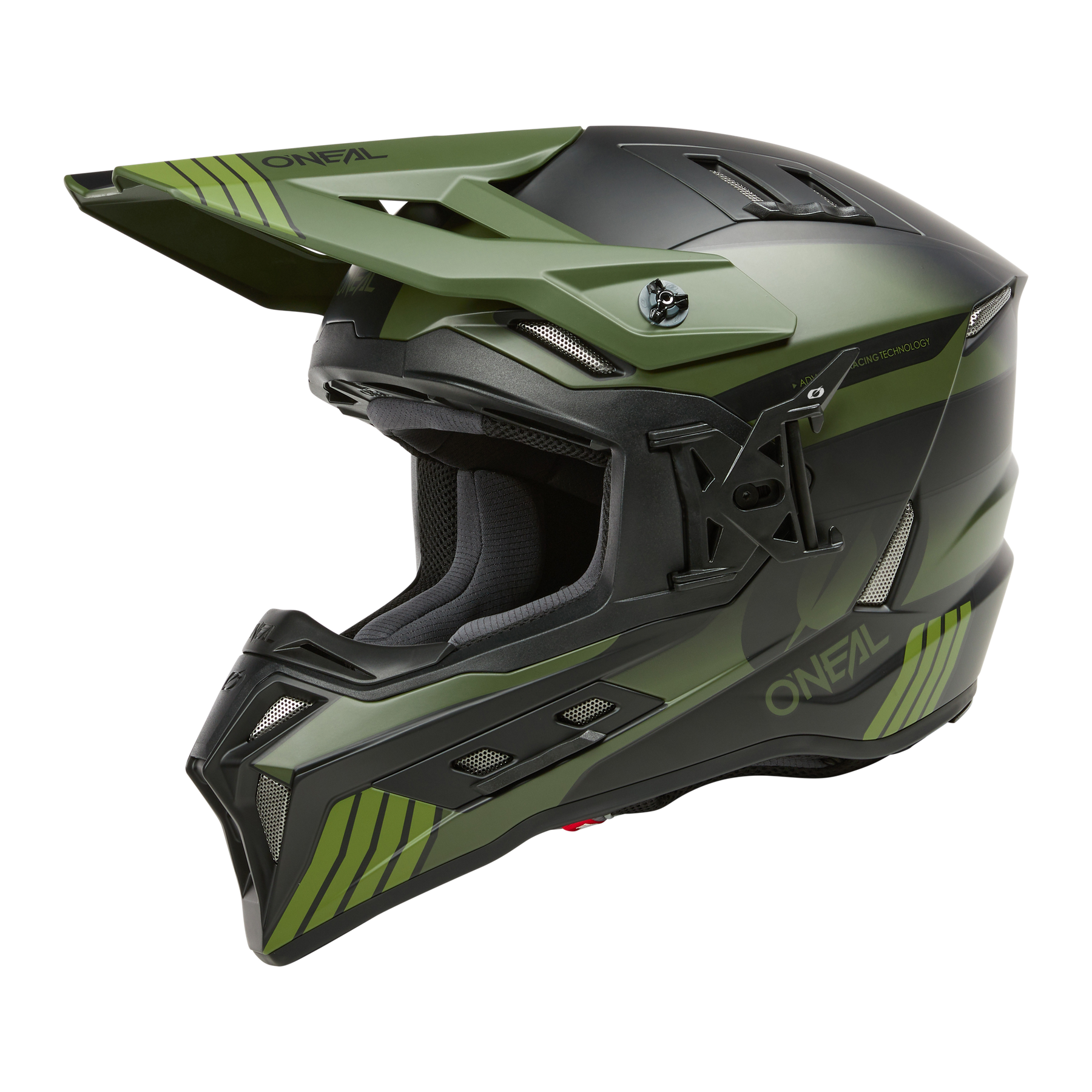 El casco O'NEAL EX-SRS HITCH en negro mate y verde oliva tiene una gran visera, un diseño anguloso, ranuras de ventilación y compatibilidad con el airflap para mayor comodidad durante la conducción intensiva.