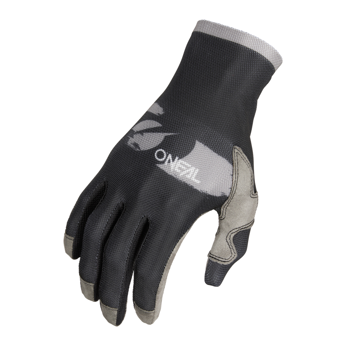 Wir präsentieren den O'NEAL PODIUM 1.0 Glove, einen schwarz-grauen Fahrradhandschuh mit strukturierter Oberfläche und Schutzflächen an den Knöcheln und Fingerspitzen. Der Handgelenkbereich verfügt über einen reflektierenden Streifen für zusätzliche Sicherheit und der Markenname „O'NEAL“ ist für mehr Komfort in Weiß auf den Handrücken gedruckt.