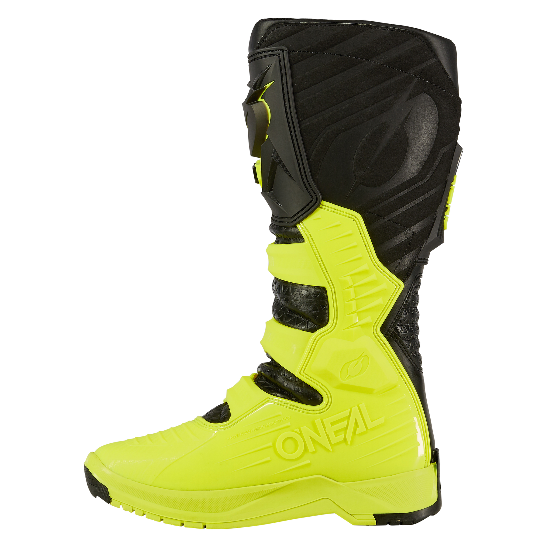 Der O'NEAL RMX PRO Stiefel ist ein hoher Motocross-Stiefel in Neongelb mit schwarzen Akzenten und O'NEAL-Branding, der Schutzplatten und eine robuste Sohle bietet - ideal für Ihr nächstes Offroad-Abenteuer.