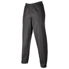 Eine schwarze Sporthose mit elastischem Bund und schmal zulaufenden Beinen. Die Hose, inspiriert von der O'NEAL TSUNAMI Regenhose, verfügt über Reißverschlusstaschen auf beiden Seiten und ein dezentes Logo neben der linken Tasche. Sie besteht aus leichtem Material und eignet sich daher für Outdoor-Aktivitäten.