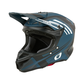 Der O'NEAL 5SRS Polyacrylite Helm SPIKE ist ein robuster Integralhelm für Motorradfahrer in Schwarz und Blau mit weißen Akzenten. Er verfügt über das Markenlogo „O'Neal“ an der Seite, einen verstärkten Kinnschutz und ein Visier an der Vorderseite für zusätzlichen Schutz. Die Innenseite ist für mehr Komfort gepolstert und zeugt durchweg von hochwertiger Technik.