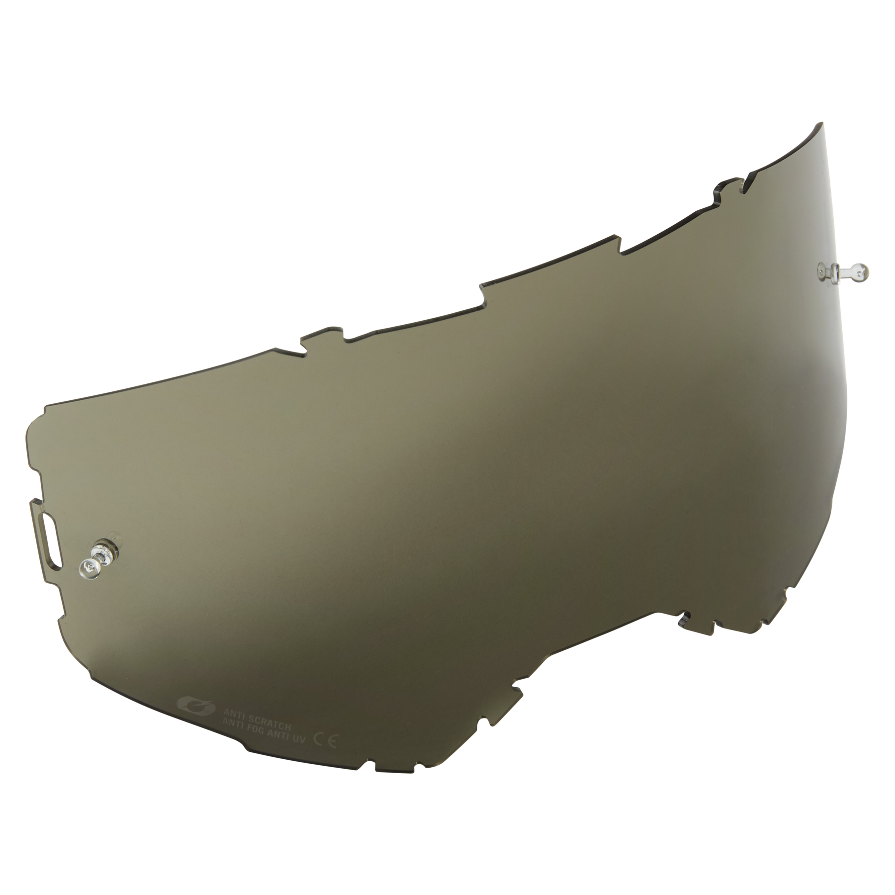 Wir präsentieren das O'NEAL B-22 & B-33 Goggle-Ersatzglas – ein gebogenes, transparentes Visier mit getönter Oberfläche und seitlichen Befestigungsstiften. Dieses schlanke, aerodynamische Design ist ideal für Helme, die beim Sport oder Motorradfahren verwendet werden, und sorgt für optimale Leistung und Stil.