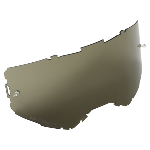 Das O'NEAL B-22 & B-33 Goggle Ersatzglas mit Abreißstiften ist ein gewölbtes, getöntes Ersatzvisier mit Kerben und Schrauben zur sicheren Befestigung, das Ihre Augen vor Sonnenlicht und Schmutz schützt.