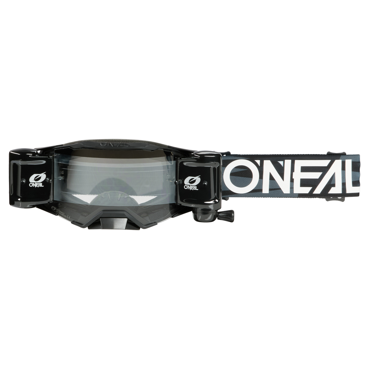 Die O'NEAL B-33 ROLL OFF Goggle ICTUS verfügt über einen breiten verstellbaren Riemen mit auffälligem weißem O'NEAL-Branding und ein zuverlässiges Abrollsystem für klare Sicht - die ideale MX-Brille für harte Fahrten.
