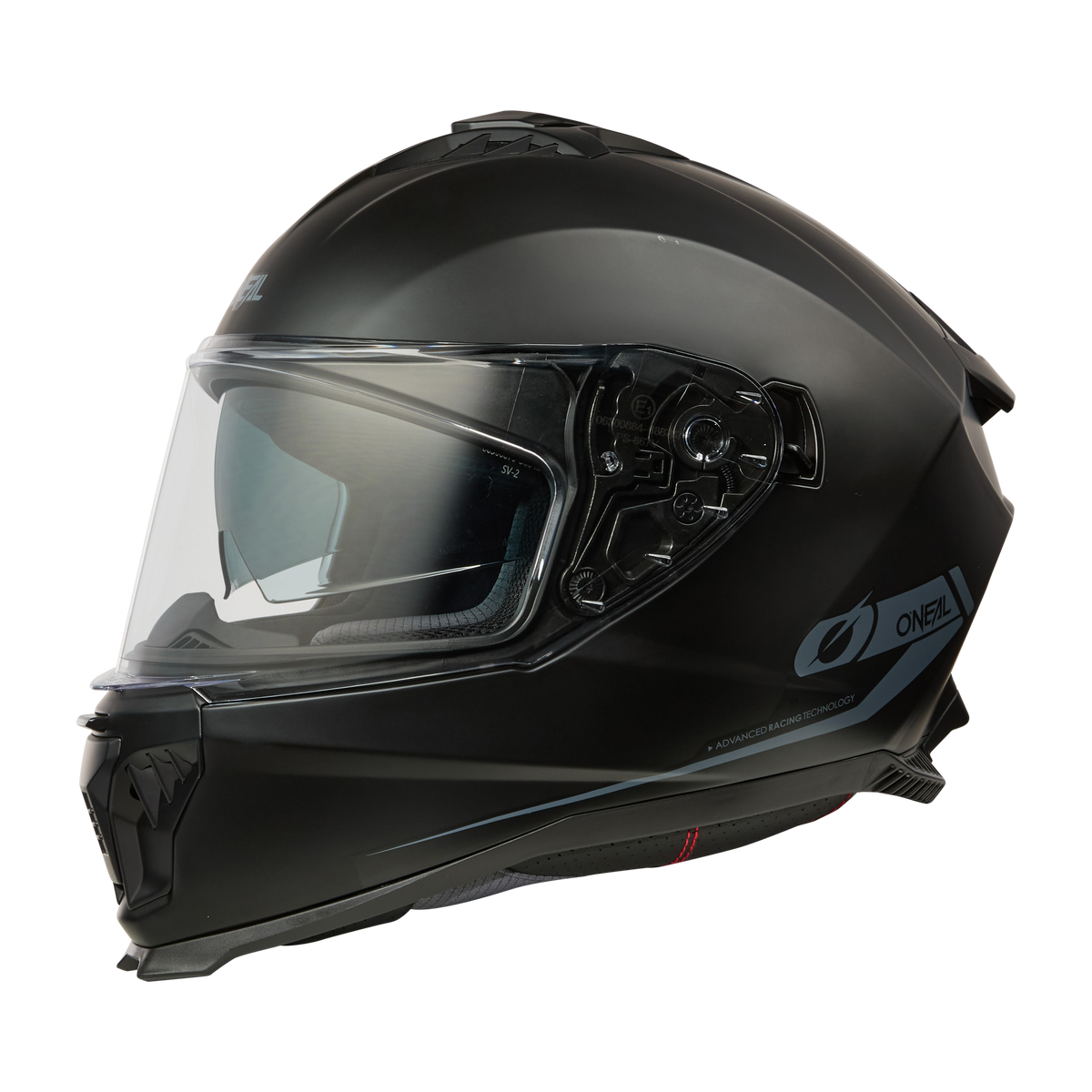 Der O'NEAL CHALLENGER Helm SOLID ist ein eleganter, mattschwarzer Vollvisierhelm mit klarem Visier und aerodynamischem Design. Er trägt das O'Neal-Logo an der Seite. Seine moderne, kantige Form mit dezenten grauen Akzenten sorgt für zusätzlichen Style.