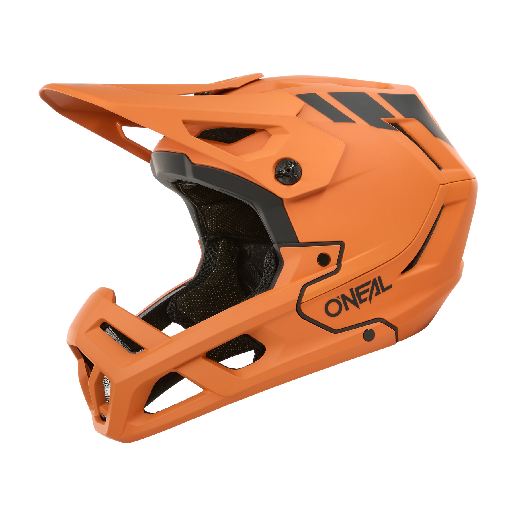 Der O'NEAL SL1 Helm CREST ist ein matt-orangefarbener Fullface-Motocross-Helm mit schwarzem O'NEAL-Branding, einem Visier und schwarzen Belüftungspaneelen, die im Seitenprofil auf einem einfarbigen Hintergrund dargestellt sind.