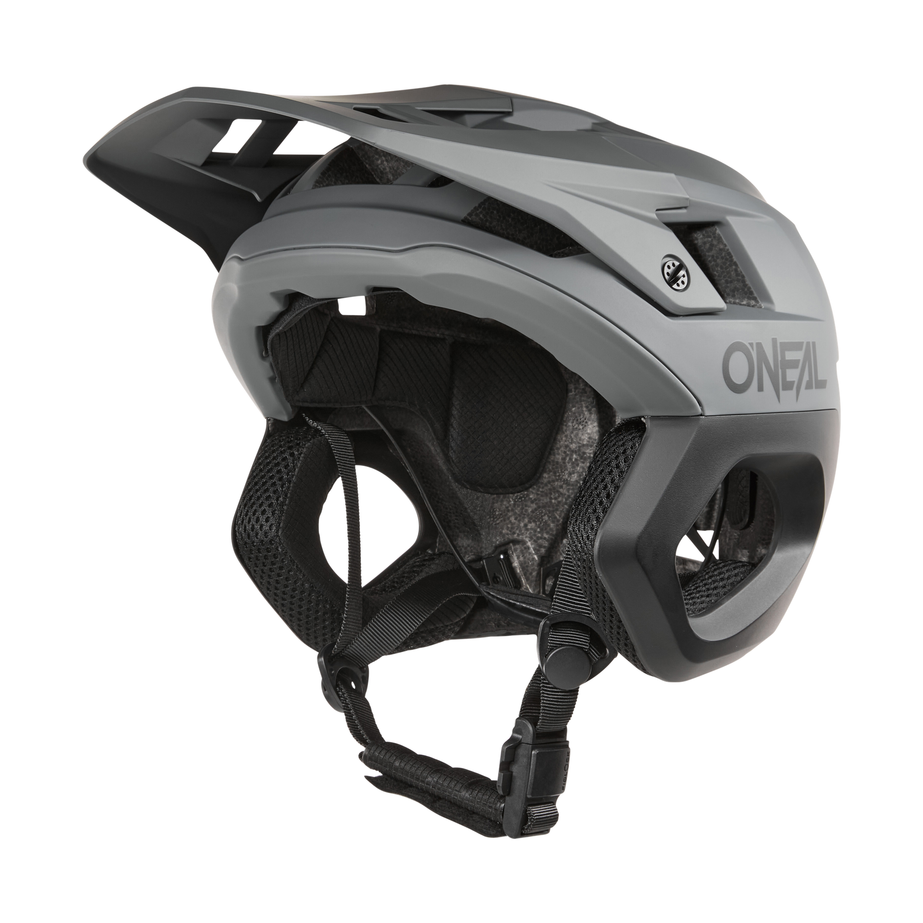 Der O'NEAL TRAPPER Helmet SOLID ist ein grau-schwarzer Fahrradhelm mit Visier, Belüftung und verstellbaren Kinnriemen für Sicherheit und Komfort. Ideal als Enduro Helm von O'NEAL für vielseitige Fahrradabenteuer.