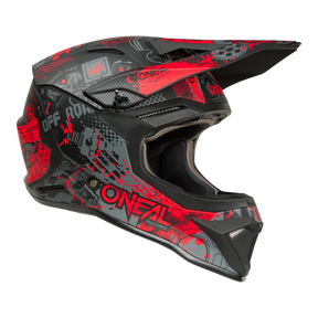 The O'NEAL 1SRS Helmet VIBRANT is a black and red off-road motocross helmet with an angular visor, eye-catching graphic patterns and the O'NEAL logo on the side.