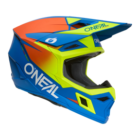 Der O'NEAL 3SRS Helm Kinder SOLID ist ein Motocross-Helm für Kinder in den Farben Blau, Gelb, Orange und Grün mit dem O'NEAL-Logo in Weiß, einem aerodynamischen Design und großen Belüftungsöffnungen für mehr Komfort.