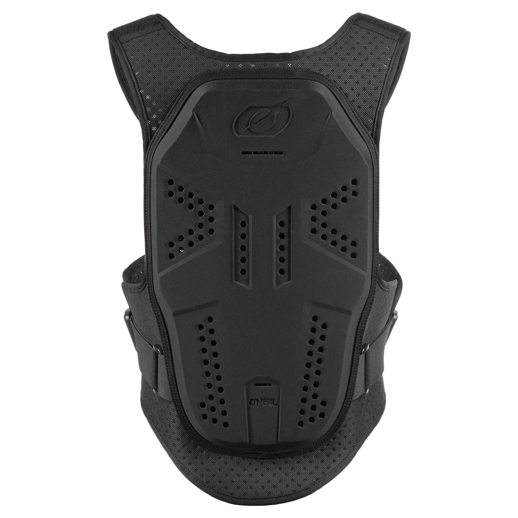 Der O'NEAL BP Soft Chest Protector von O'NEAL Europe ist eine schwarze Rückenpanzerweste mit perforierter Polsterung, verstellbaren Trägern und EN1621-1 Level 2 Zertifizierung, ideal als Schutzweste Motorrad oder Brustprotektor für Sport und Outdoor.