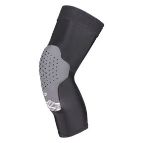 Der O'NEAL DIRT 1.0 Knieschützer ist ein schwarz-grauer Knieschützer mit einem konturierten, perforierten Polster zum Schutz und einem weißen Wellenlinien-Design, das flexiblen, ergonomischen Halt bietet.