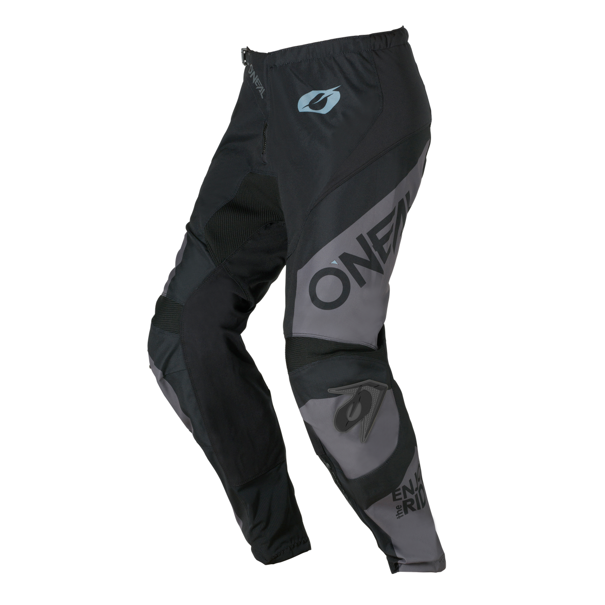 Die O'NEAL ELEMENT Pants RACEWEAR in schwarz/grau verfügt über verstärkte Kniepartien, eine ergonomische Passform und ein auffälliges O'NEAL-Branding am Bein.