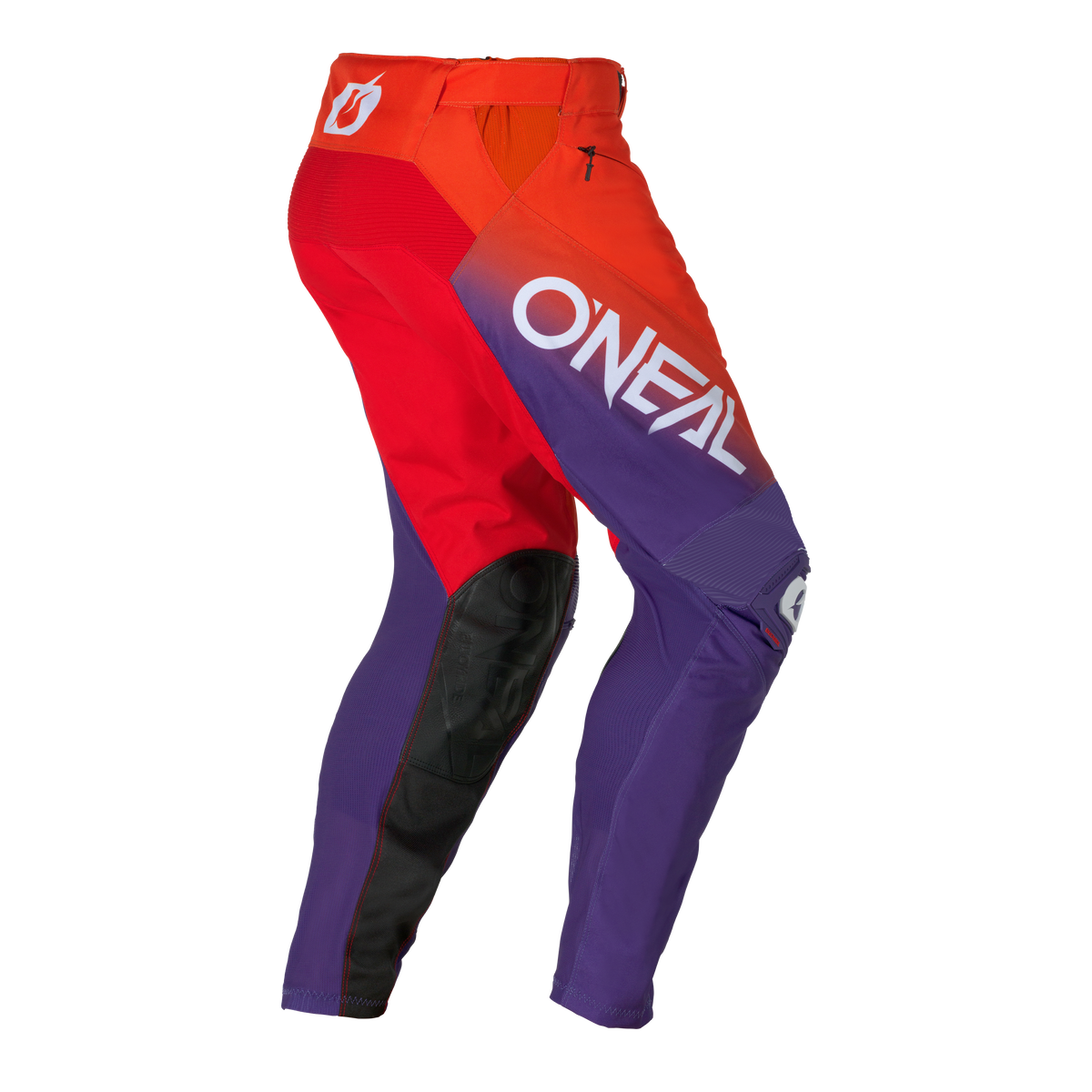 Die O'NEAL MAYHEM Hose HEXX besticht durch ein auffälliges Design in Rot, Orange und Lila mit dem O'NEAL-Logo in Weiß auf dem rechten Oberschenkel und dem Knie sowie schwarzen Einsätzen an der Beininnenseite und am Knie. Diese atmungsaktive Bike Hose bietet auffälligen Style und Komfort.
