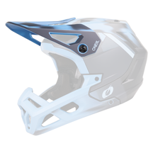 Ein blauer und weißer O'NEAL Spare Visor SL1 Mountainbike-Vollvisierhelm mit Visier und Kinnschutz, mit dem O'NEAL-Logo auf der Seite, auf einem schlichten weißen Hintergrund.