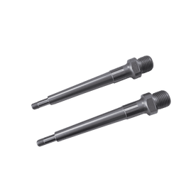 Dos piezas AZONIC Spindle Kamikaze RL, cuerpos cilíndricos metálicos con extremos roscados, se colocan paralelas entre sí sobre un fondo de color liso.